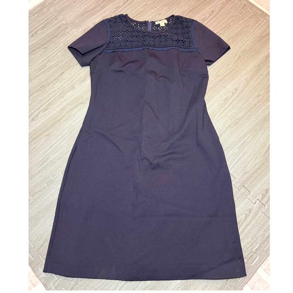 Brooks Brothers Red Fleece Navy Blue Eyelet Lace Yoke Sheath Dress Womens Large - Picture 1 of 5